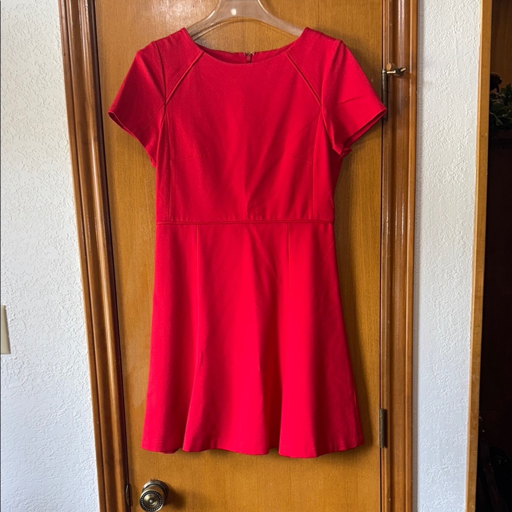 J CREW Red Short Sleeve Flounce Ponte Dress